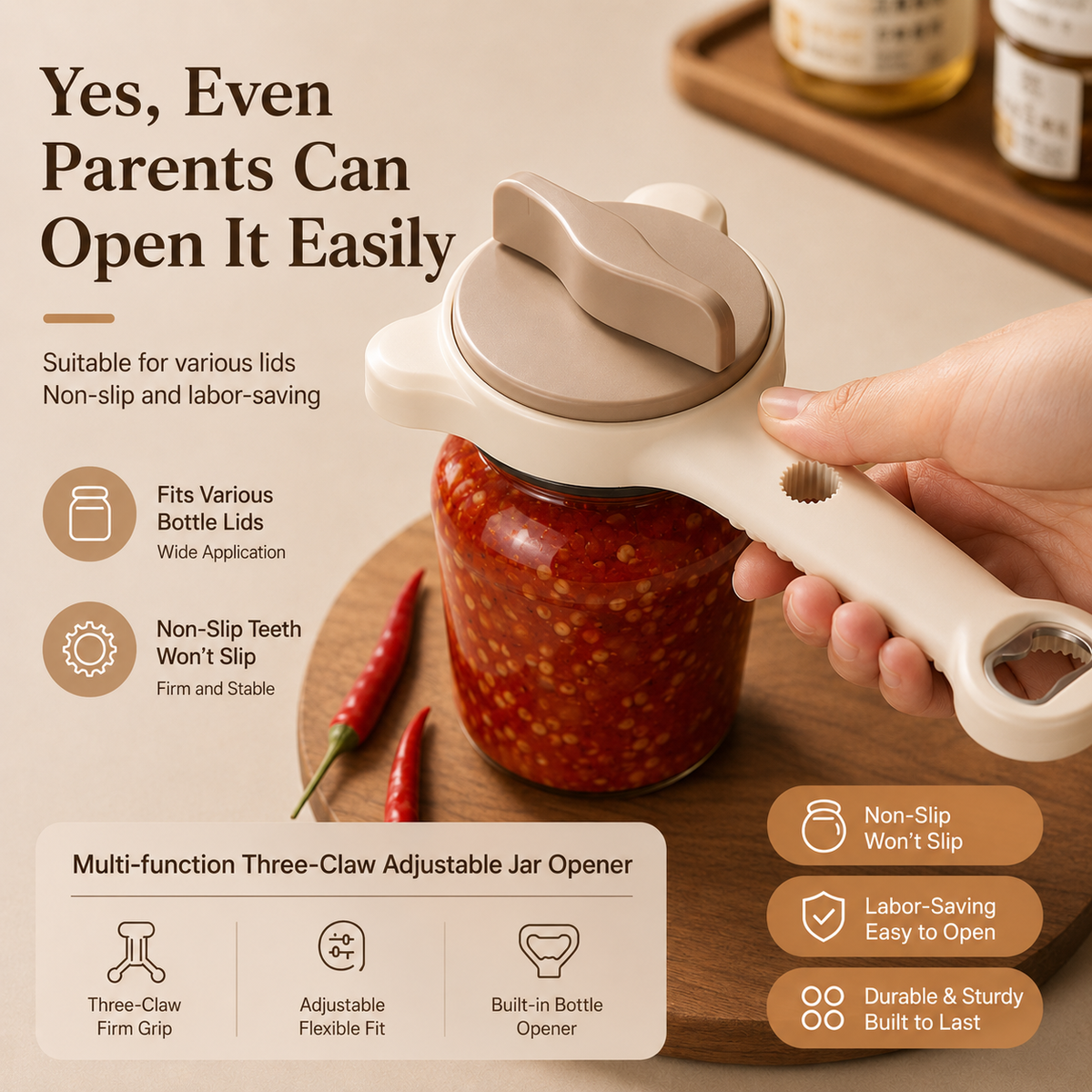 Adjustable Jar and Bottle Opener